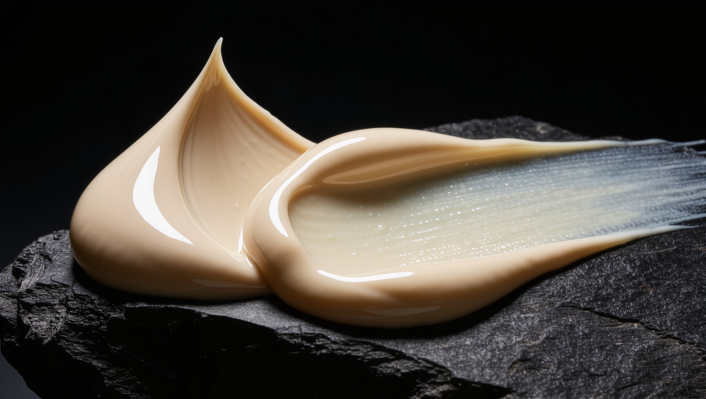 Kühlende Gelcreme auf einem Spatel neben einem feuchten Wattepad und einer Glasflasche in gedämpftem Morgenlicht